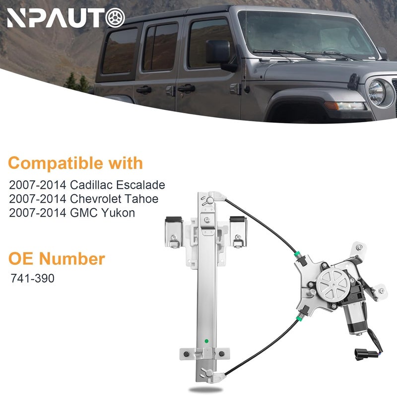 NPAUTO Rear Left Driver Side Power Window Regulator with Motor fit for 07-14 Chevy Tahoe, GMC Yukon, Cadillac Escalade 2007 2008 2009 2010 2011 2012 2013 2014, 741-390 - Image 3